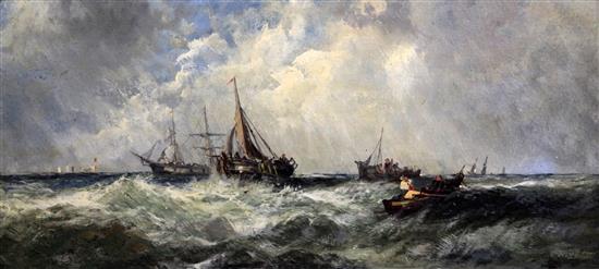 Thomas Bush Hardy (1842-1897) La Cote à Wimereux and Fishing boats at sea 12 x 26in.